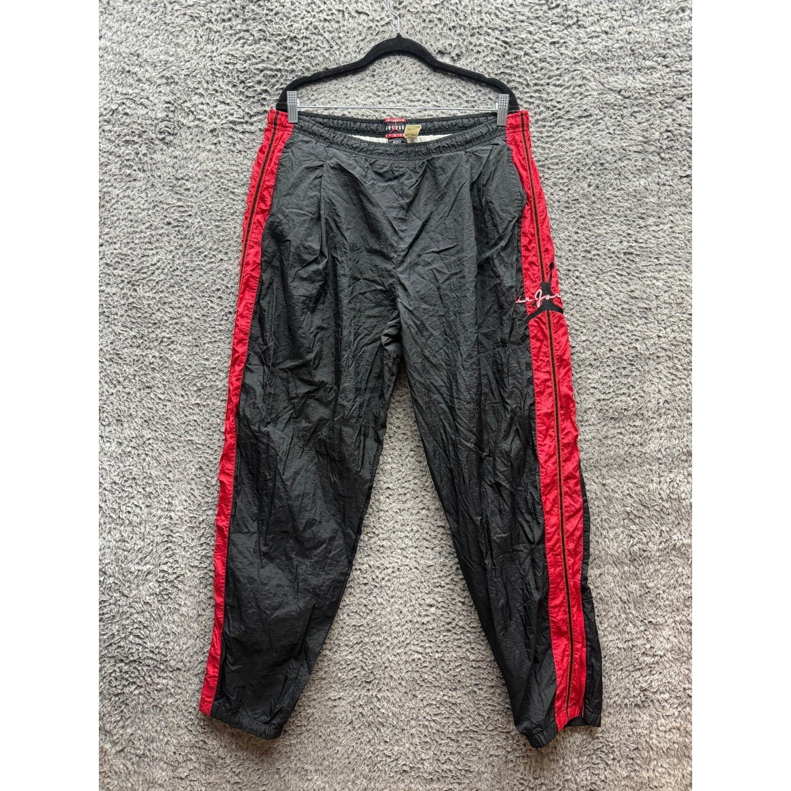 Vintage 80's 90's Authentic Nike Air Jordan Nylon Track Pants Black Red Mens L